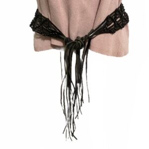 Boho Bohemian Leather Fringe Macrame Self Tie Belt 36 Inch Waist